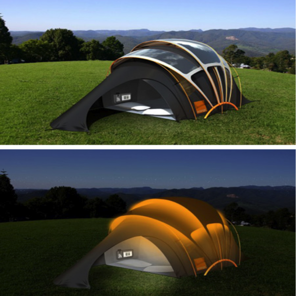 Solar powered tent providing energy outdoors