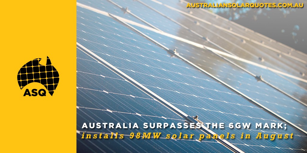 Australia surpasses the 6GW mark; installs 98MW solar panels in August